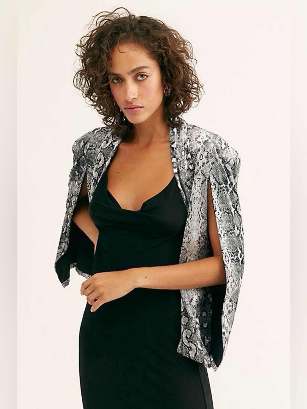 Free People Mercury Velvet Cape One Size Snakeskin Print 90s Minimalist Y2K Luxe